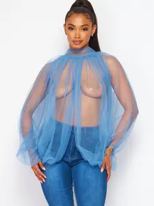 Skyfall Sheer Mock Neck Top  Embellished Long Sleeve Blouse elegant