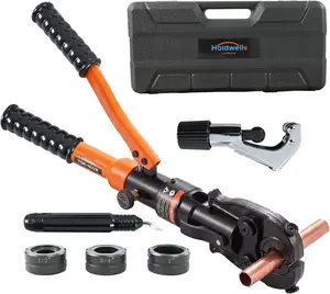 [Deals For You Days]HoldwellS Copper Pipe Crimping Tool, Hydraulic Driven Press Tool with 1/2", 3/4", 1" Jaws, Copper Tube Fittings Pipe Crimpers for Narrow Spaces and Tee Fittings