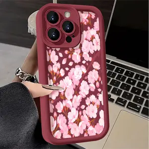 Cherry Blossom Floral TPU Case for iPhone 17 Pro Max 16 16e 15 14 Plus 13 12 Mini 11 Air X XS Straight Edge Drop-Resistant Rugged Durable Cover Shell Gift 2D printing