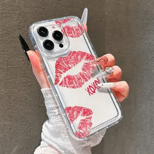 Sexy Lip Illustration Transparent Full Coverage Tpu Phone Case, Anti-Drop Thickened Design, Compatible with iPhone Models