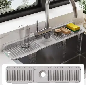 1pc Silicone Drain Mat – Anti-Slip Kitchen & Bathroom Sink Splash Guard, Quick-Dry Water Catcher Tray, Faucet Drip Pad, Silicone Drainage Mat for Farmhouse, Modern & Faucet Handles