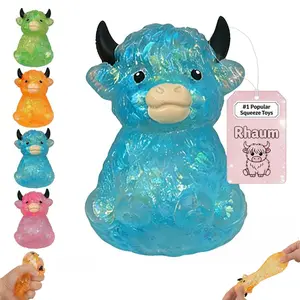 1/4 Pack Glitter Highland Cow Squishy Set, All Colors Slow Rising Maltose Stress Relief Ball, Soft Sensory Fidget Squishies Toy for Adults & Kids, Cute Desk Decor Anxiety Relief, Gift for Cow Lovers