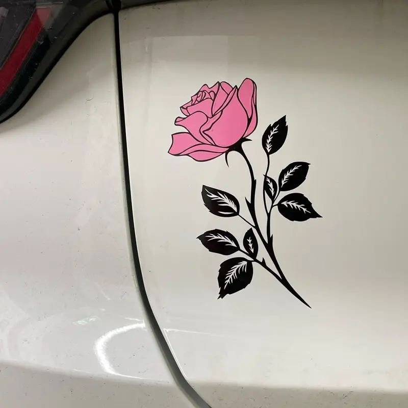 Pink & Black Rose Car Decal - Unique Design Glossy Vinyl Sticker, Versatile Use for Cars, Laptops, 7 x 3.8 inches, Perfect Gift for Any Occasion, Exclusive Handmade Floral Automotive Exterior Accessory
