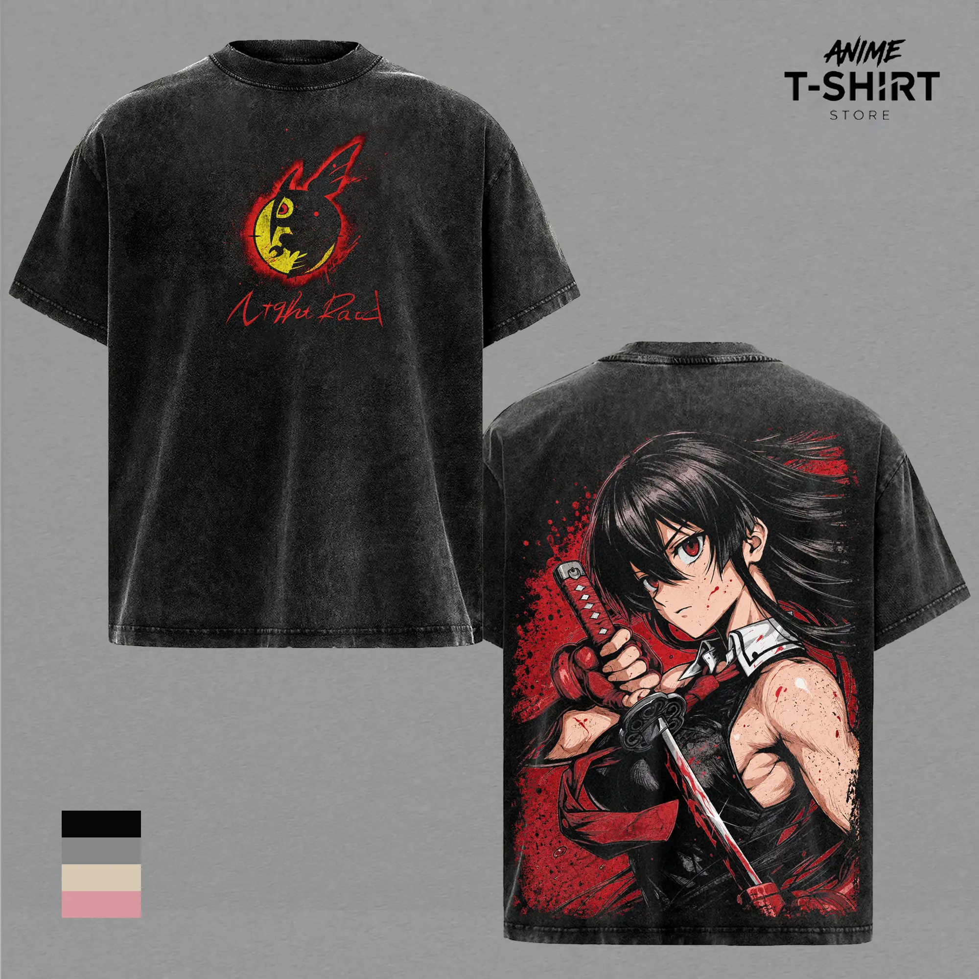 Akame , Mine, Esdeath;Leone-  Akame ga Kill Vintage Washed Shirt Anime Graphic Tee Oversized Streetwear Manga Merch Gift for Anime Fans