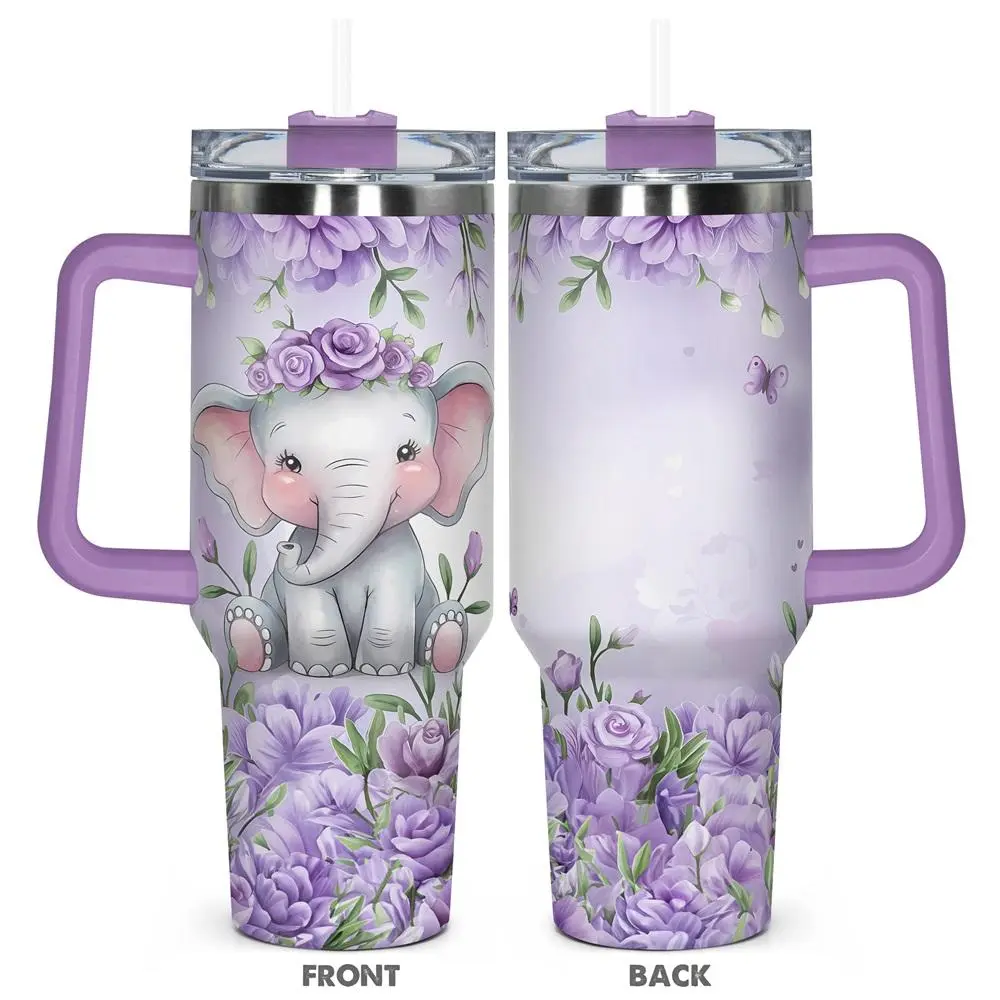 Cute Elephant Pattern Tumbler, Stainless Steel Water Bottle, Insulated and Durable Water Bottle, Gift for Any Occasion, Drinkware