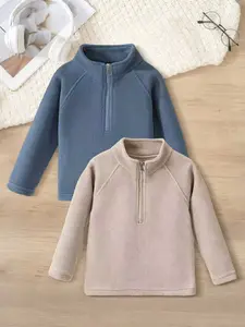 2-Piece Girls' Solid Color Long Sleeve Sweatshirt Set, Soft Comfortable Fit for Ages 3-8, Half Zip Design, Perfect for Fall Winter Outdoor Activities