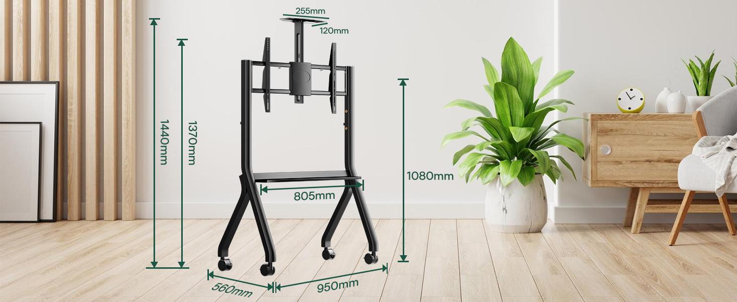 SYLVOX Outdoor TV Y-Type Rolling TV Cart Stand for 43-55 Inch TVs – Waterproof, Heavy-Duty Alloy Steel, 360° Locking Wheels, Adjustable Height & Shelf, VESA 100x100-700x500mm (Max 80kg/176lbs)