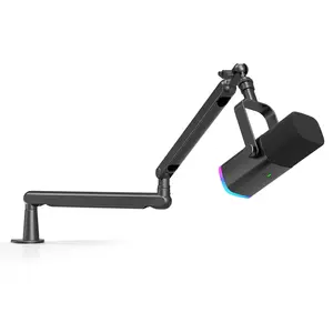 fifine AM8 Gaming Microphone and Low Profile Arm Stand Bundle, XLR/USB Dynamic Mic with Mute Button, RGB Lighting, Desktop Stand, Adjustable Boom Arm Kit with Screw Adapter for YouTube Twitch Streaming Studio Audio Smartphone