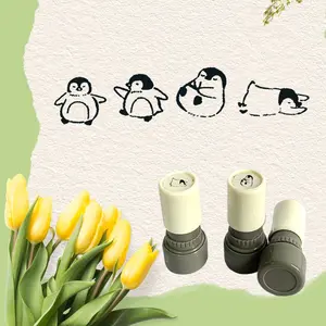 Set of 4 Penguin Stamps, Fun Penguin Seals for Classroom Teaching, Photo Album Diary Decoration, Light-Sensitive Reward Stamps, Booklet Stamps