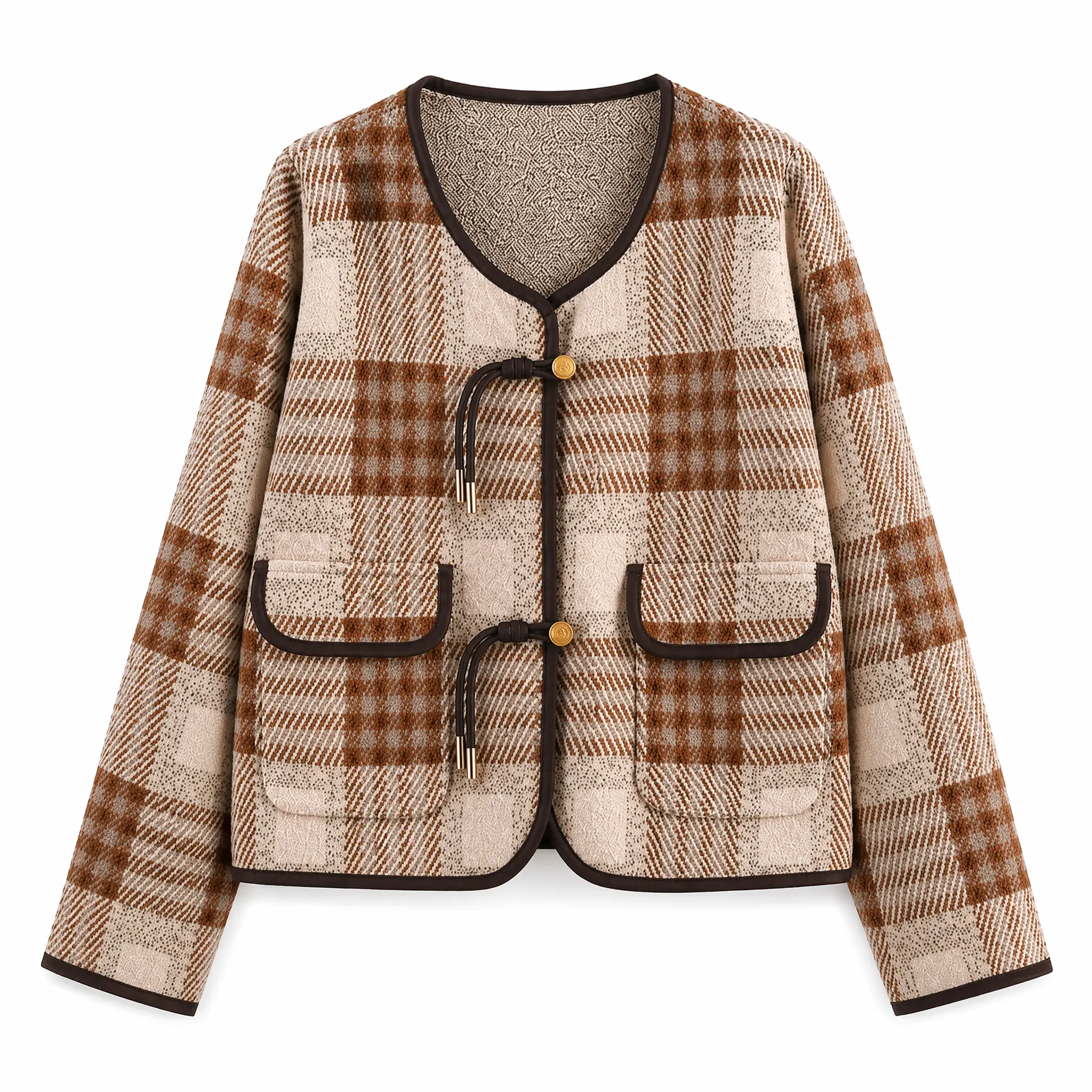 Arssm  Women's Vintage Button Down Cardigan Sweater Plaid Print Long Sleeve Knit Coat Fall Fashion Outerwear with Pockets
