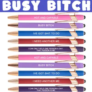 BUSY BITCH Touch Stylus Ballpoint Pen Set (10/5 pcs) with Funny Quotes,Sassy Boss Lady Pens ,Smooth Black Ink for Office, Journaling, Notebooks - Great Gift for Women, Coworkers, Adults (Spoof Fun Style Gag Gift)