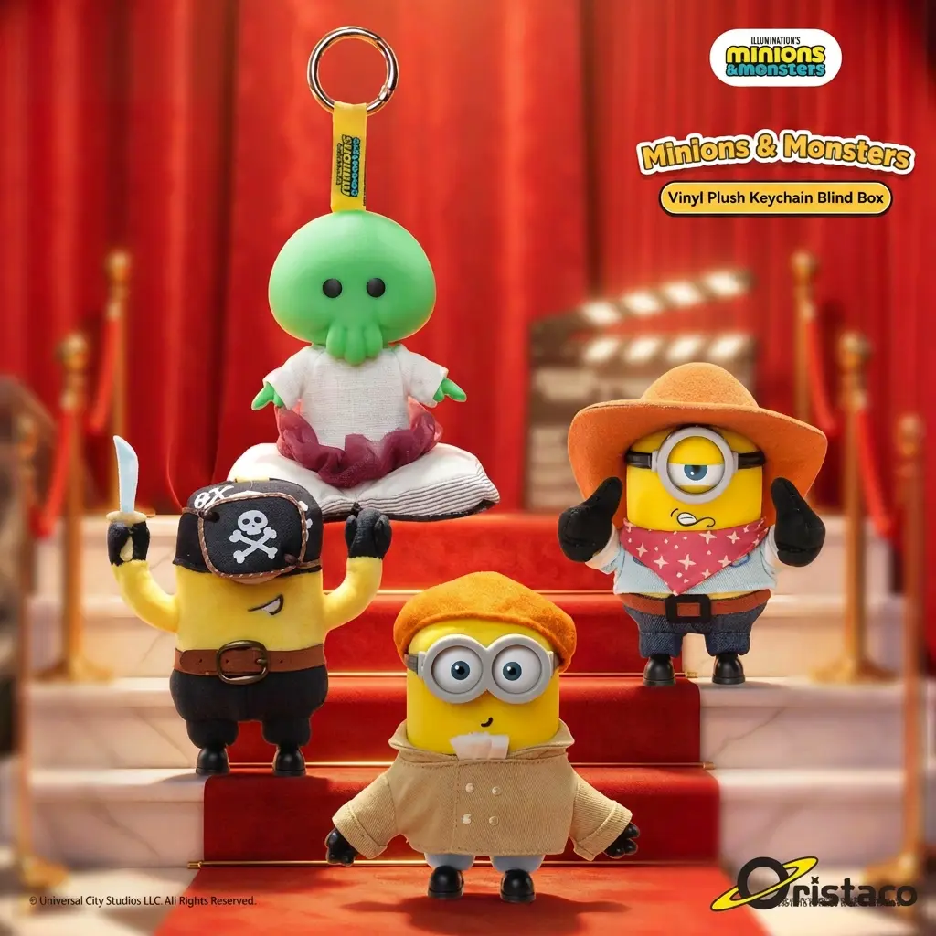 MINISO Minions & Monsters Vinyl Plush Keychain Blind Box, Official Minions Collectible Plush Charm, Despicable Me Character Bag Accessory, Surprise Gift for Minions Fans