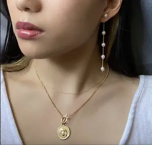 ALYSIUMco Dainty Pearl Threader Earrings - Sterling Silver 18k Gold Plated Vermeil 2 in 1 Dangle Earring - Bridal Wedding or Minimal Everyday Style Jewelry Gift