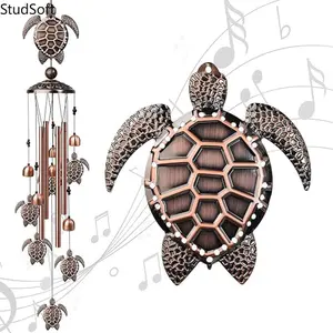 Vintage Brass Turtle Wind Chimes Outdoor, Metal Tube Bell Windchime for Patio, Balcony, Yard, Garden Decor, Retro Sea Turtle Hanging Ornament