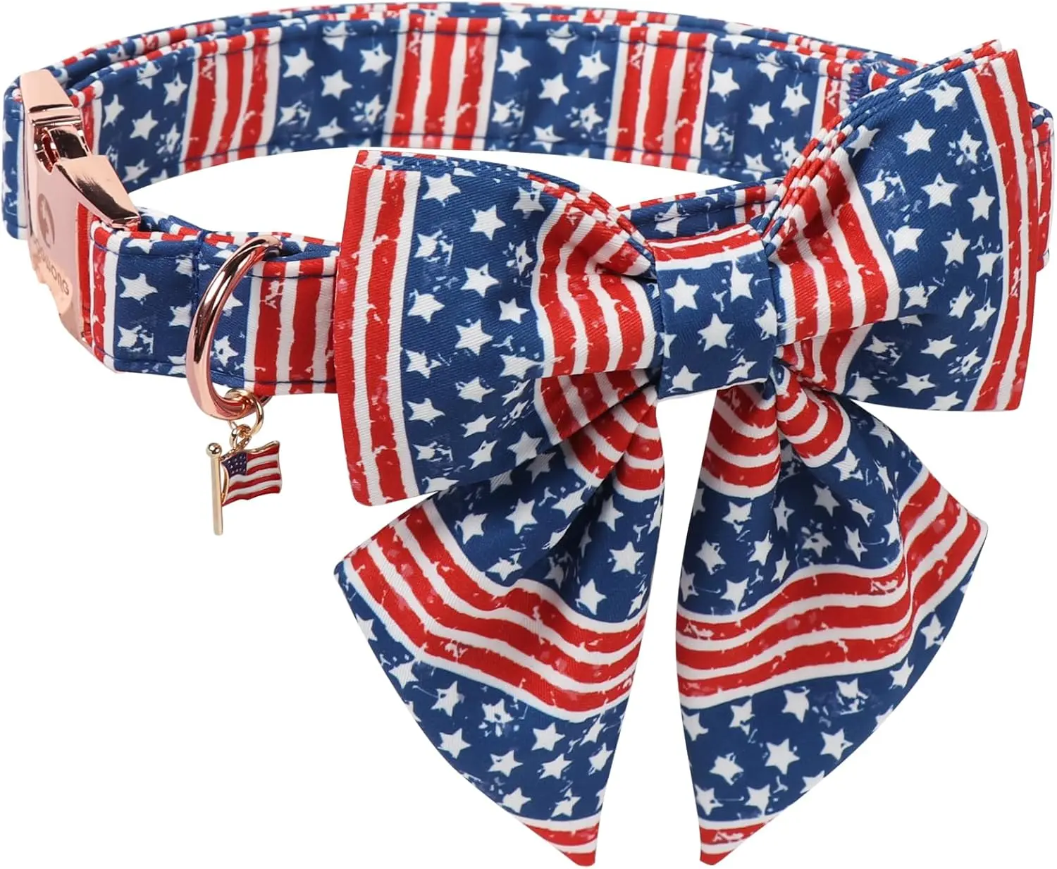 Red Blue Sailor Bow Tie Dog Collars with Metal Adjustable Buckle, Comfortable Independence Day Dogs Collars for Medium Dogs