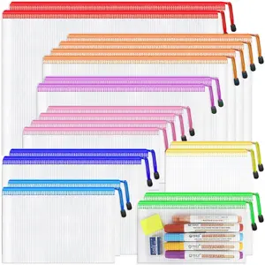 20pcs Mesh Zipper Pouch, 8 Sizes Plastic Zipper Pouches for Organizing, 8 Colors Waterproof Plastic Document Bags for Pencil Pouch, Clear Zipper Pouches, Travel, Office School Supplies