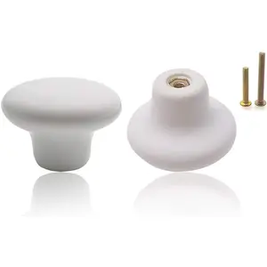 8 Pack White Ceraic Cabinet Knobs Round Shape Drawer Knob Kitchen Cupboard Pull Handle with Screws