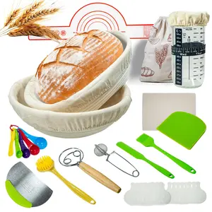 Sourdough Bread Proofing Basket Kit, 1 Set Including Rattan Dough Proofing Basket & Fermentation Jar & Linen Liner & Bread Bag & More, Baking Set