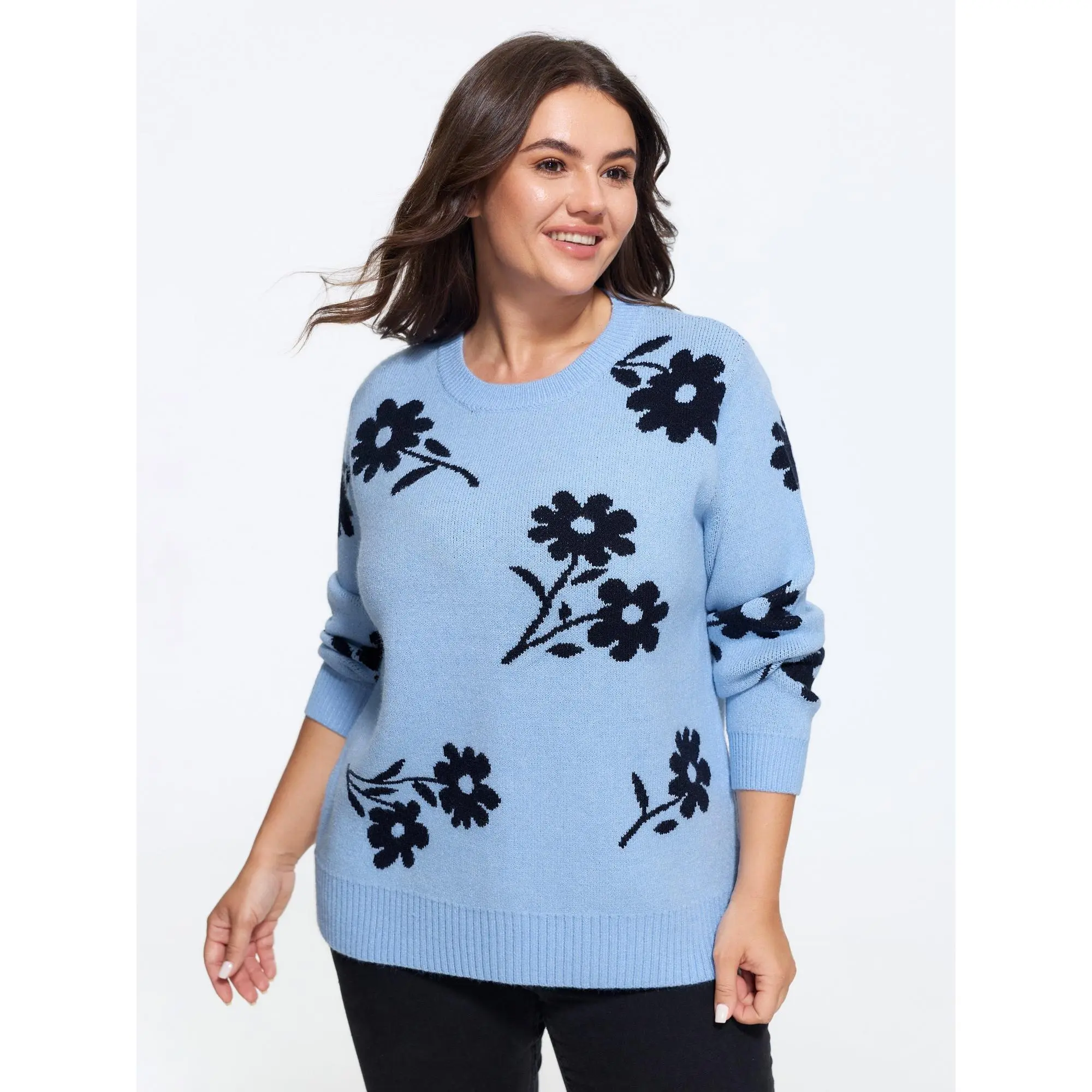 BLOOMCHIC Plus Size Floral Jacquard Crew Neck Loose Pullover[M-6X] 2026 Summerfinds