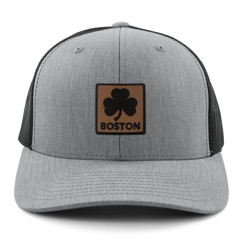 Boston Shamrock Leather Patch Classic Snapback Trucker Hat