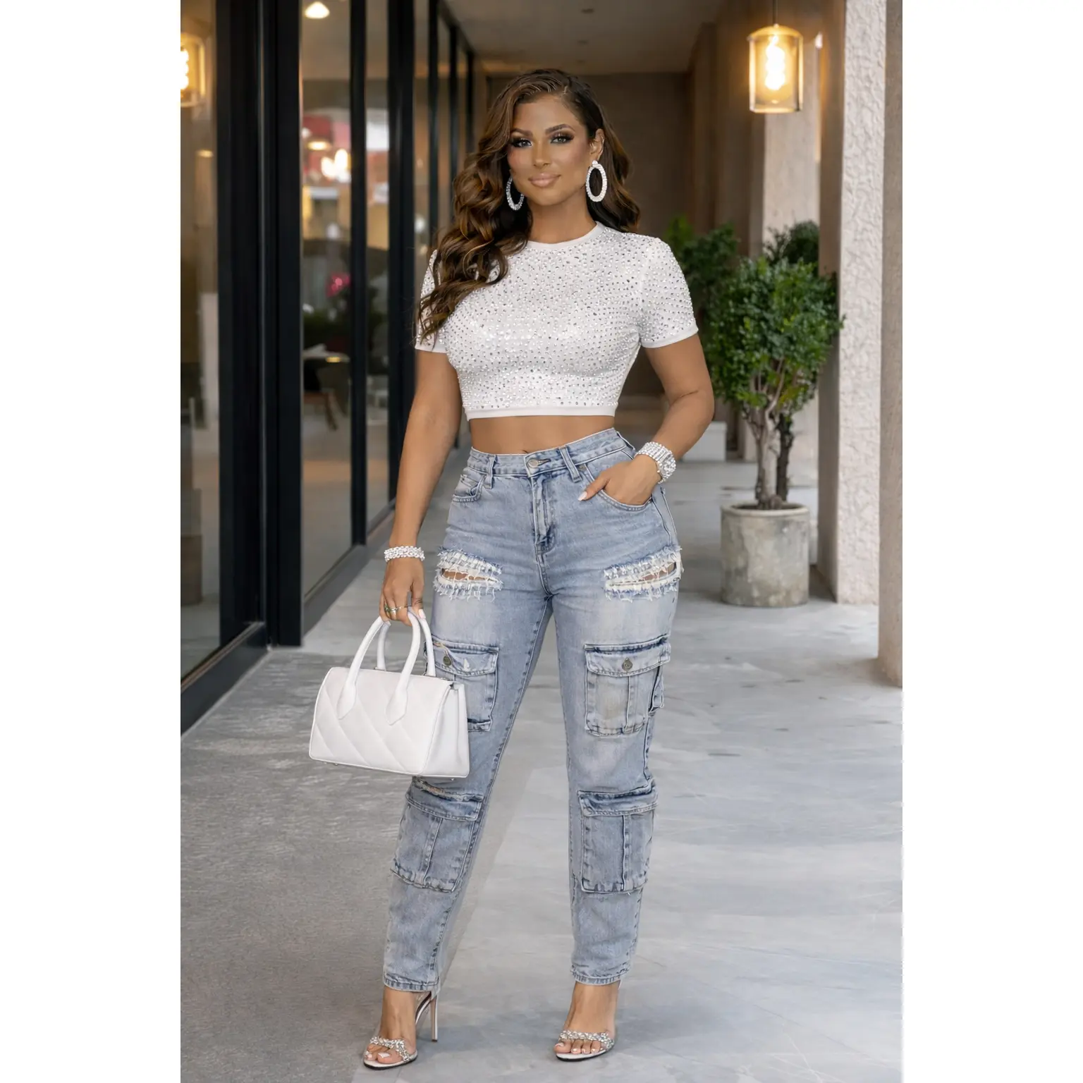 Rhinestone Cargo Jeans