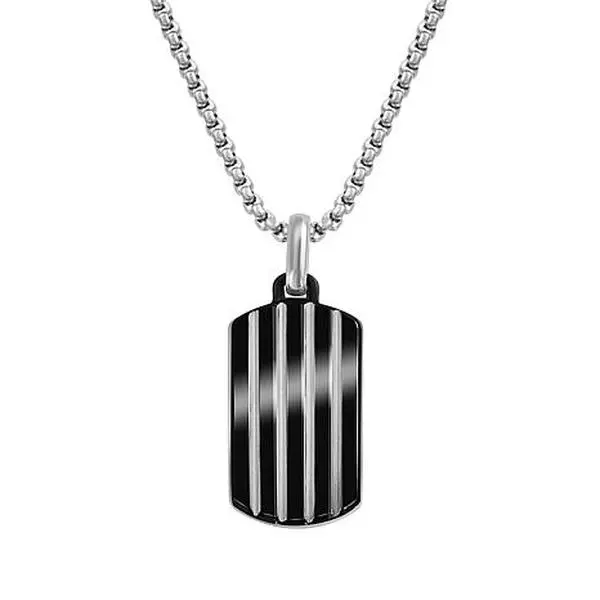 Van Heusen Men's Stainless Steel Striped Dog Tag Pendant Necklace