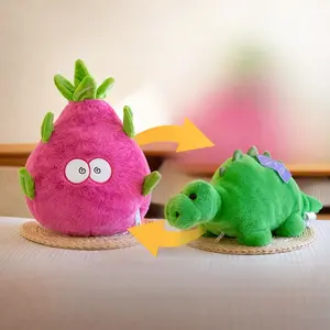Funny Dragon Fruit Dinosaur Plush Transforming Cute Stuffed Animal Toy Soft Cozy Perfect Gift for Birthdays Holidays Christmas Valentine's Day 2-in-1 Surprise Design