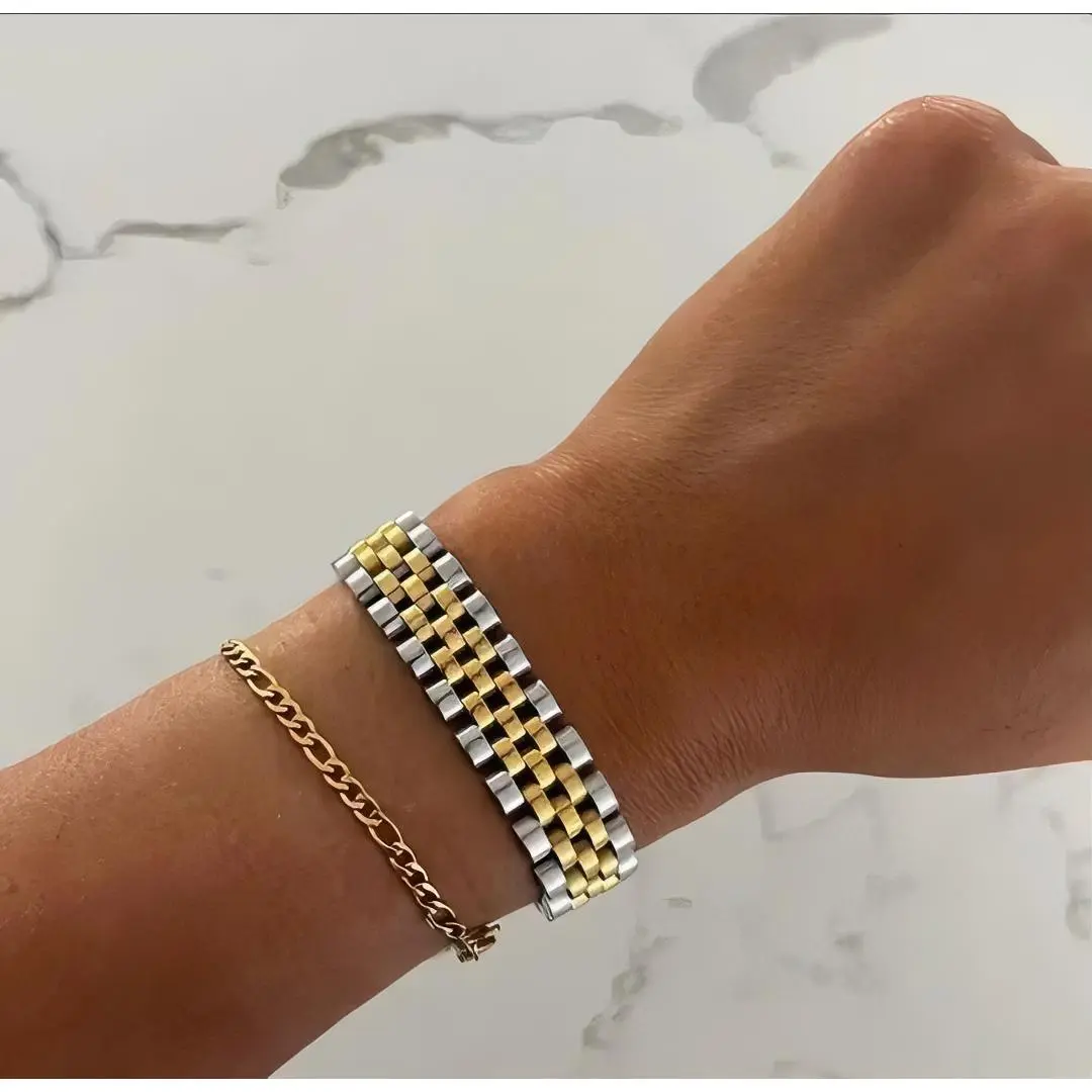 Thick Two Toned Watch Band Bracelet