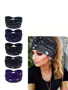 5pcs Bohemian Yoga Sports Hair Bands, Elastic Non-Slip Wide Headbands, Sweat-Absorbing Women's Headbands for Yoga and Daily Use