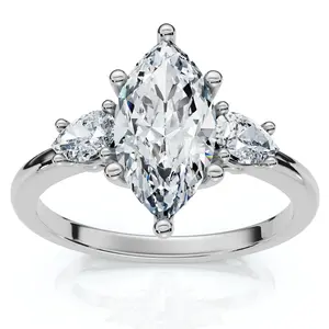 1 1/3Ct Marquise & Pear Shape Diamond 3 Stone Engagement Ring 14k Gold Lab Grown