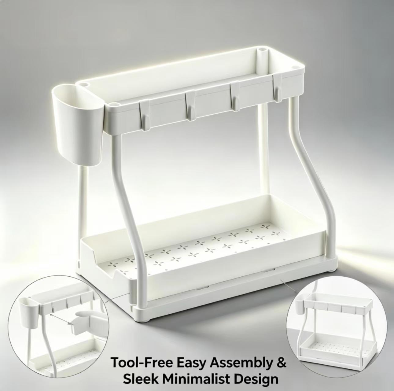 Over The Door Organizer, 2 Tier Hanging Storage Rack with Side Bag, Multi-Purpose Door Storage Shelf for Bathroom, Bedroom, Kitchen, Over The Door Towel Rack, Space Saving Organization, TikTok Viral