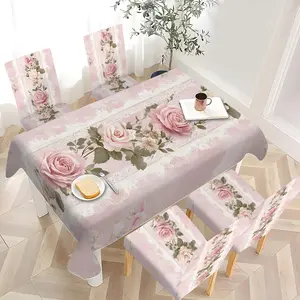 2/4/6/5/7 pieces of fashionable and high-end chair cover and tablecloth sets, thickened chair cover and tablecloth sets (1 tablecloth + 4 chair covers or 1 tablecloth + 6 chair covers), easy to care for, reusable, for home decoration