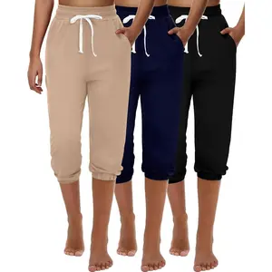 3 Pcs Women's Capri Sweatpants Joggers Summer Casual Sports Cropped Lounge Pants High Waisted Athletic with Pockets