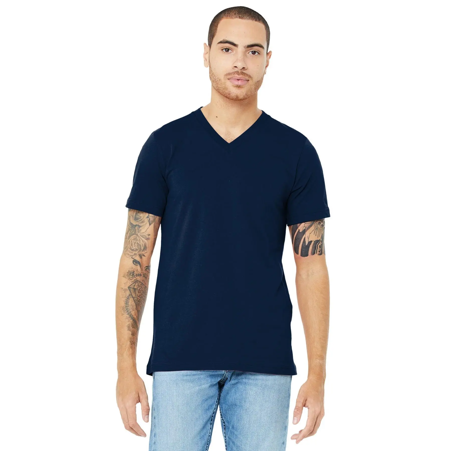 Men's Plain Jersey Fabric Solid Colors T-Shirt - BELLA+CANVAS BC3005 Unisex Fit Short Sleeve V-Neck Cotton Casual Menswear Top