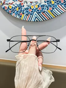 Women's Metal Double Bridge Full Frame Glasses, Elegant and Chic, Lightweight Luxury Design, Vintage Style, Fashionable Plain Eyeglasses