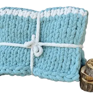 Spa Blue Chunky Blanket - Soft Cozy Texture for Cozy Lounging and Enhanced Comfort