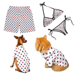 Tropical Hawaiian Matching Swimsuit Set for Couples and Pets | Aloha Bikini, Men's Swim Trunks & Dog Beach Shirt - U.S.A Flag, FreeDom, 4th of July, Father's Day vs Mothers day gift