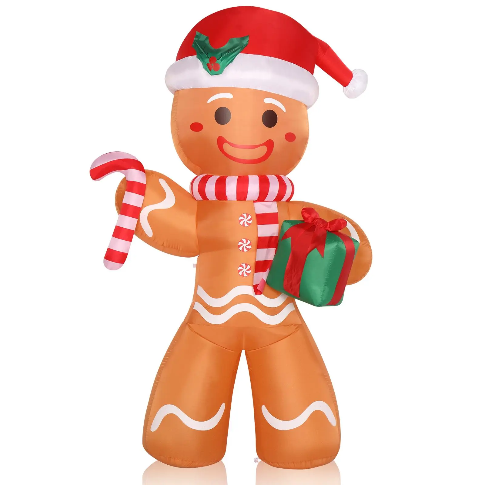 Ubesgoo 9.8 FT Waterproof Plastic Lighted Christmas Inflatable Backdrop Photo Set - Funny Lying Gingerbread Man Inflatable Mascot Christmas Decor, Built-in LED Lights, Magical Hat, Holiday Party Front Yard Decoration