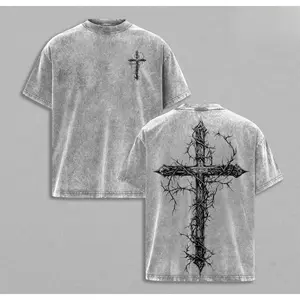 Thorn Cross Gothic Cross T-shirt Washed Biblical Cross Art Tee Jesus Tshirt , Cross Tee, Christian Apparel Streetwear Menswear Oversized Top Men and Women Bible Verse Church Outfit Gym Pump Cover