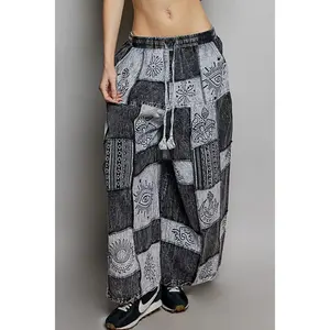 POL Drawstring Patchwork Wide Leg Pants