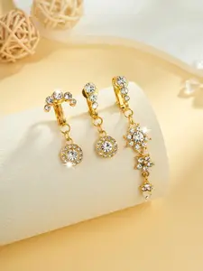 No-Pierce Belly Button Ring Set with Cubic Zirconia Pendant, Sparkling Cz Decor, Elegant Body Jewelry for Women, Daily Wear Compatible with Ear Clamps