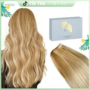 Balayage Blonde Sew In Extensions 24 Inch Real Human Hair Weft Extensions 120G Double Weft Remy Human Hair Bundles For Women Hand Tied Full Head Straight Hair Weaves