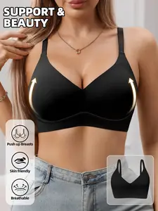 Women's Wireless Seamless Jelly Bra, Deep V Design, Medium Support, Three-Quarter Cup, Casual Fitted Lined Underwear, Smooth, All Seasons, Jelly Bralette