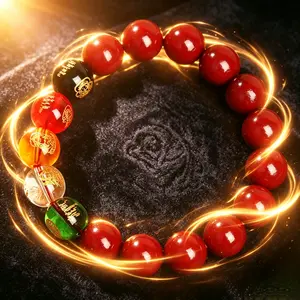 Five Fortune Gods Prosperity Bracelet with Cinnabar Beads for Wealth Attraction & Positive Energy - Taoist Master Blessing Chinese Feng Shui Elegant Bangle Five Elements Balance, Holistic Energy Harmony lucky gift magnet