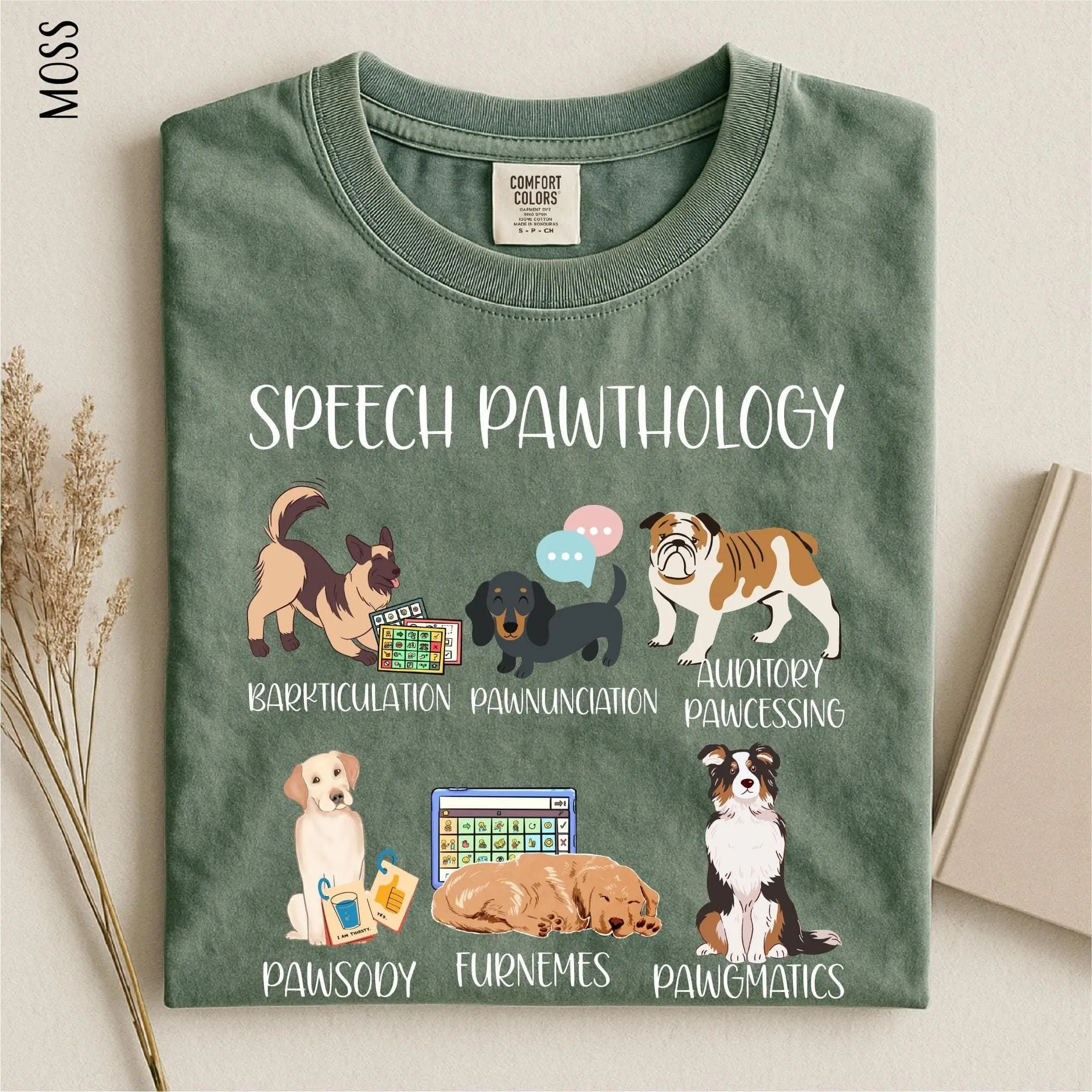 Funny Speech Pathology Cat Shirt, SLP Speech Retriever Dog Tee, Language Pathologist Tee, Cute Speech Therapy Comfort Colors T-Shirt