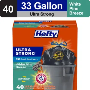 Hefty Ultra Strong 33 gallon Trash Bags, Large Trash Bags, Black, White Pine Breeze Scent, 40 Bags