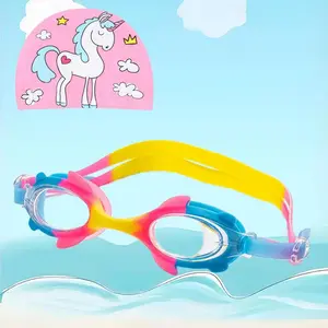 Unicorn Design Swimming Goggles & Swimming Cap Set, Waterproof Anti-fog HD Swimming Goggles, Swimming Equipment for Pool Beach