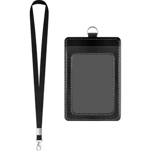 PU Leather ID Badge Holder Extra Thick ID Card Name Badge Holder with 1 Clear ID Window 1 Credit Card Slot for Office Staffs, Teachers/Students, Workers, Cruise Cards, Bus/Metro Cards (1 Pack Black)