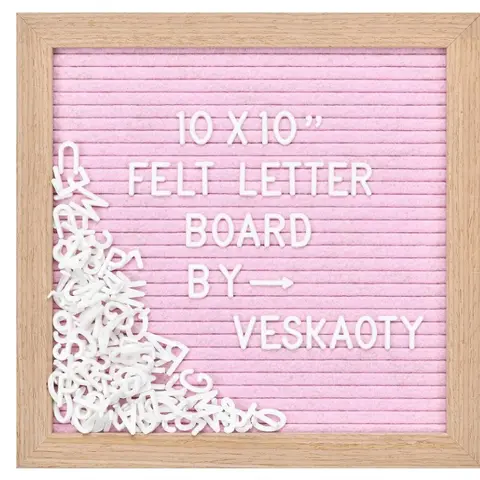Felt Letter Board with 294 Letters, Numbers & Symbols - 10 x 10 inch Changeable Message Board with Wooden Frame Wall Mount Hook, Black & Wood