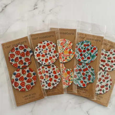 Cute Car Coasters, Set of 2, Cute Aesthetic Car Coasters, New Car Gift, Gifts for Her, Fruit Car Accessories, Fruit Cherry, Strawberry, Blueberry car  accessories  women